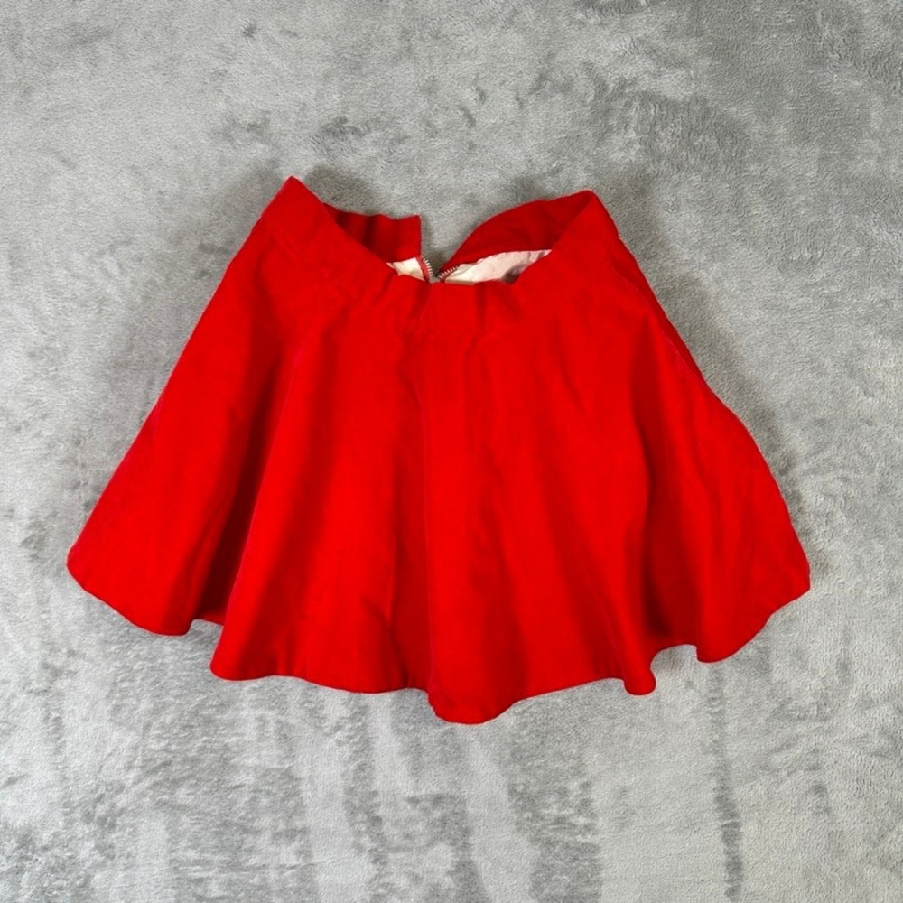 Red Velvet Skater Skirt Mini Flared Holiday Party Zipper Back Kids